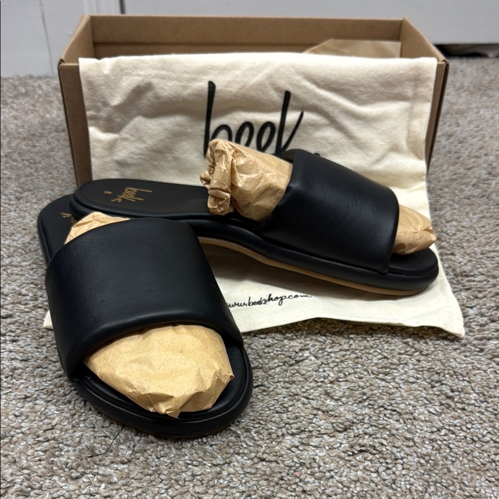 **NWT** Beek Black leather Slide Sandals